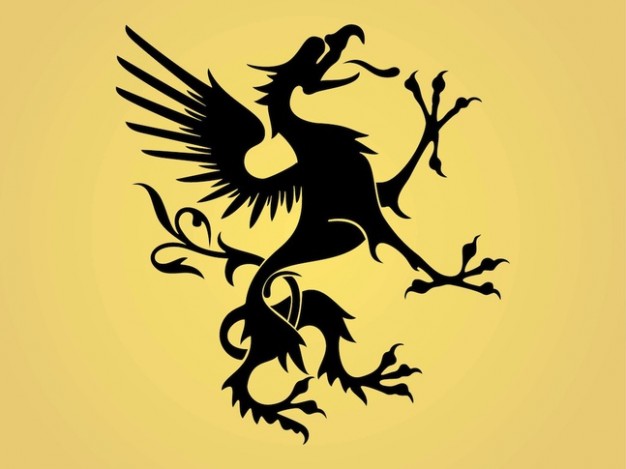 Mythological creature with wings over earth yellow background