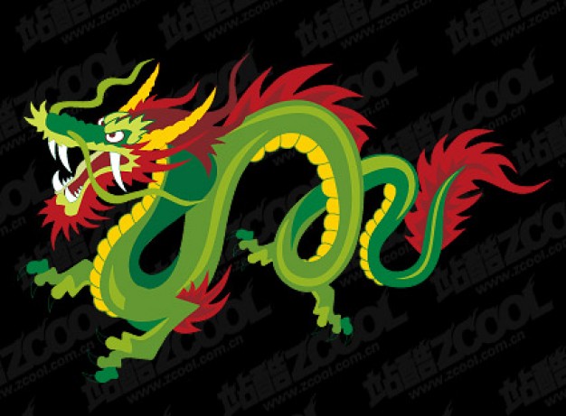 Colorful Chinese dragon material with black background