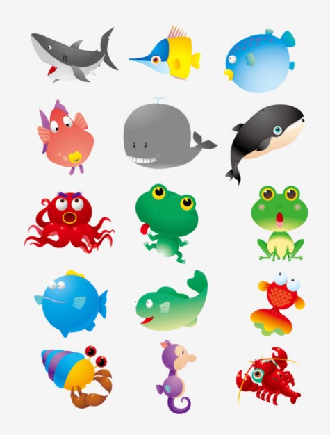 cute cartoon marine animals material like frog shark