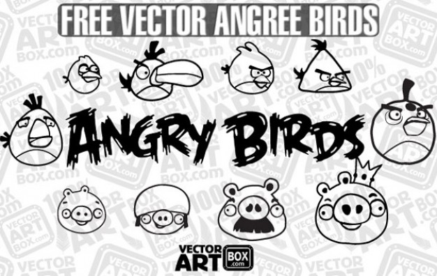 black and white vector free sketch with angry birds