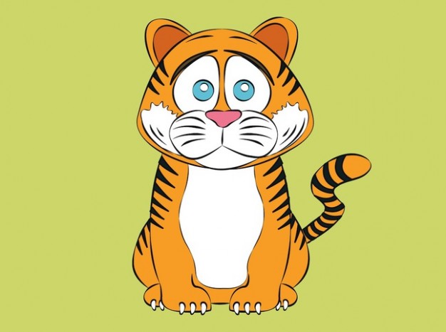 funny Sad tiger animal cartoon with Orange Peel background