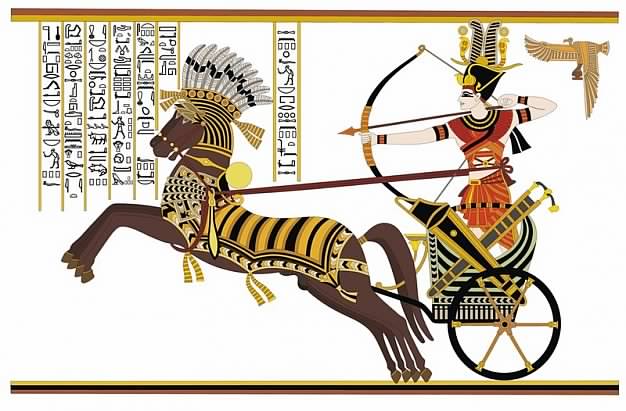 Egypt pharaoh on horse-drawn carriage