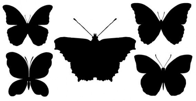 black Butterfly set Silhouettes Free Vector