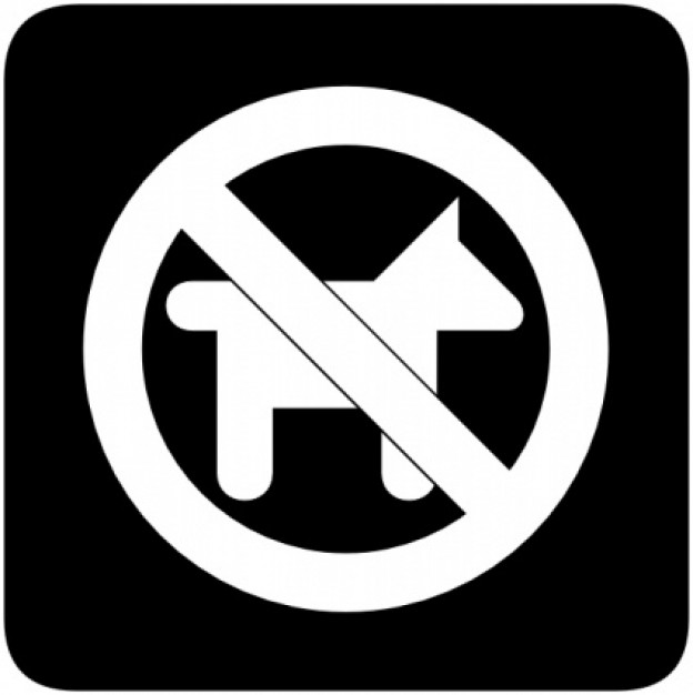 no dog sign in white over dark background