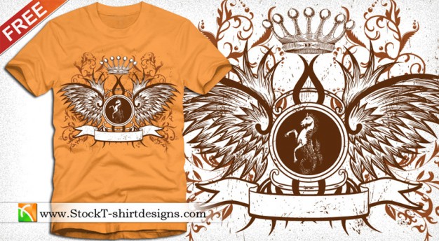  T-shirt pattern with Winged Shield Crown and Floral