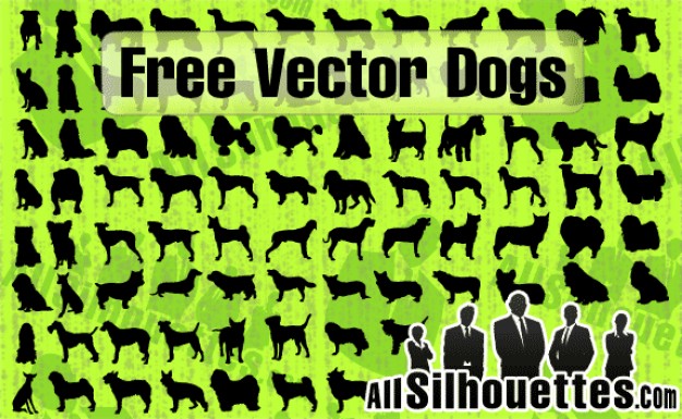 many different pose Dogs Silhouettes Vector with green background