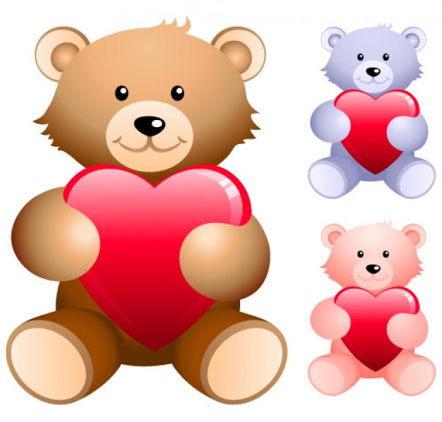 different color Teddy bear holding heart-shaped vector
