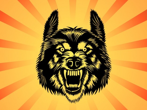 Furious wolf with sunburst background