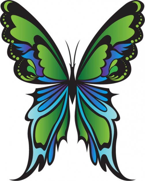 Colorful green fire-like butterfly vector