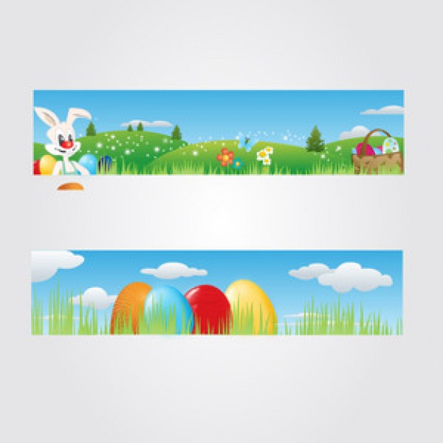 easter landscapes banners with gray background