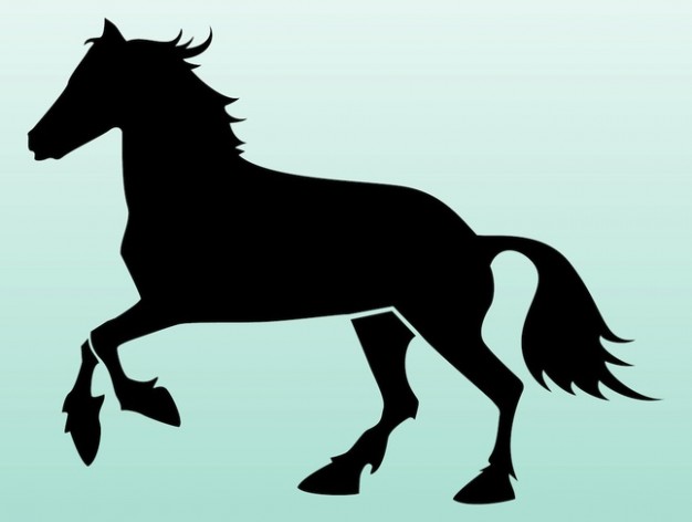 outline of a running horse with light blue background