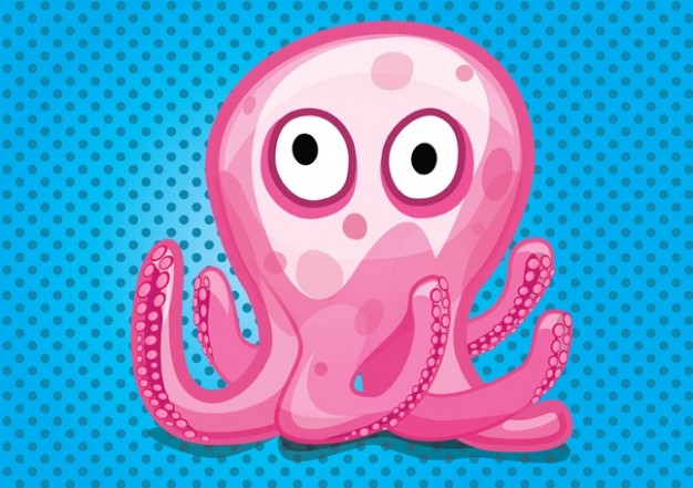 Octopus Cartoon over many grids blue background