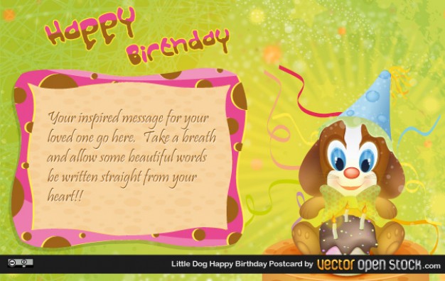 happy birthday postcard with little dog