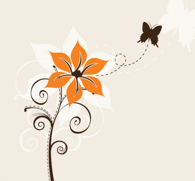 one Flower and one Butterfly with pink background