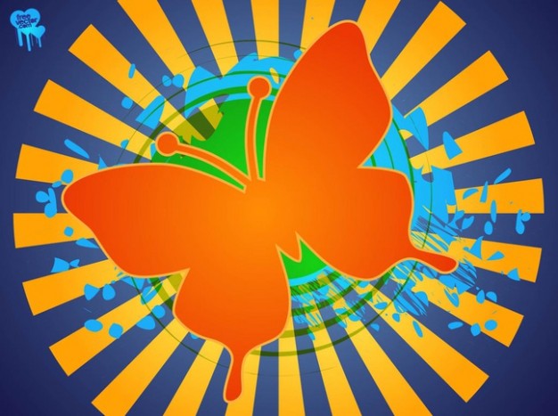 Orange butterfly on striped circle background