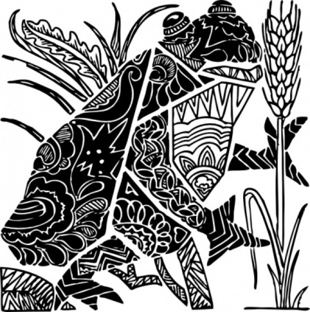 ornate frog standing at paddy clip art with White background