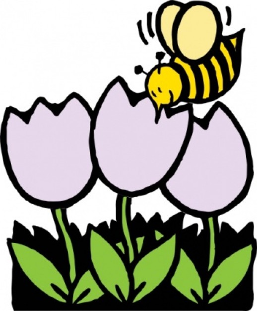 Bee flying on Flowers doodle clip art