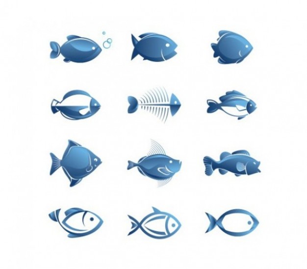 blue fishs vector illustrations set with Simple line