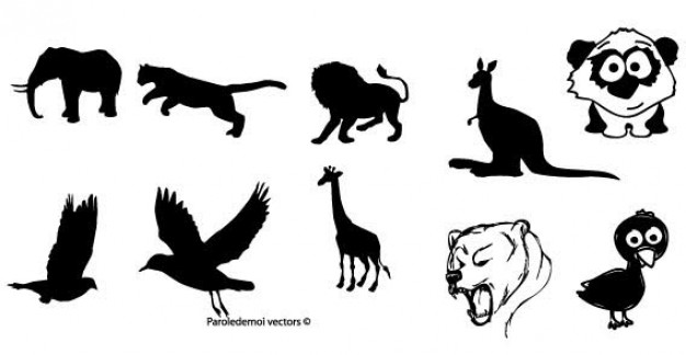 Animal Silhouettes like lion elephant hawk