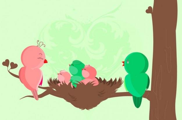 Baby Birds family for Birth Card