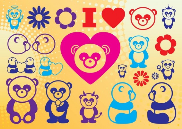 Panda Love cartoon character flower heart for kid