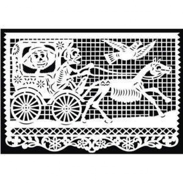 Papel Picado Mexican Paper Cut with skull and horse bird people