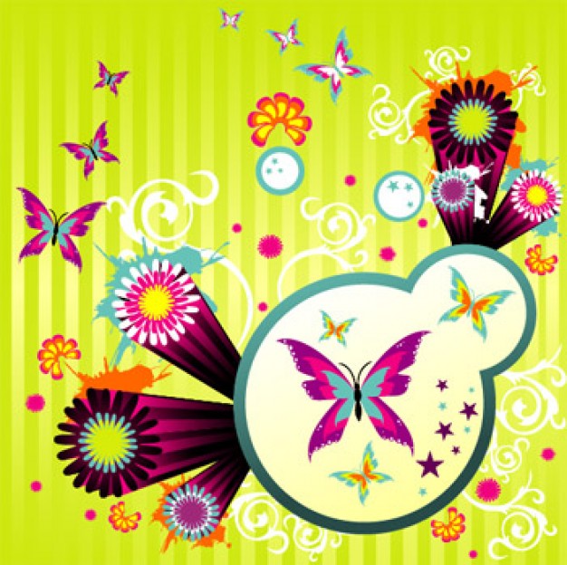 pattern vector material with Lively style butterflies and  flowers
