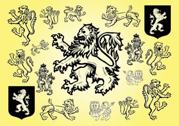 pattern with Lions Vectors over yellow background