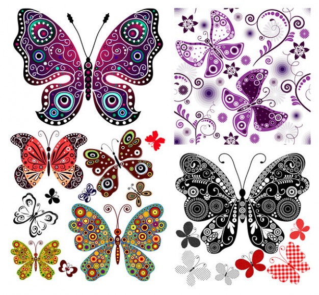 patterns set with ornamental smiley butterflies