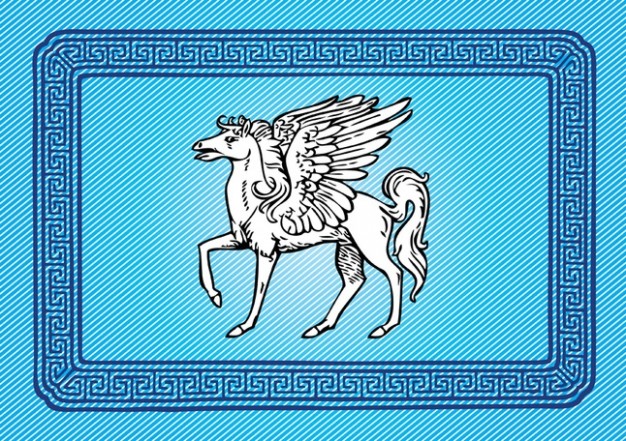 Pegasus in frame over blue background