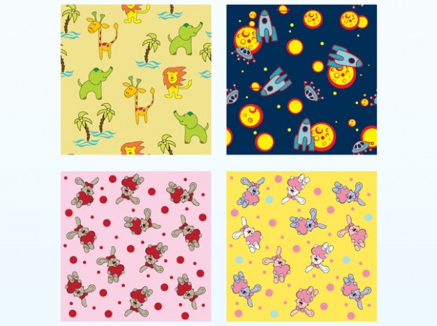 four style Kids cartoon animals patterns