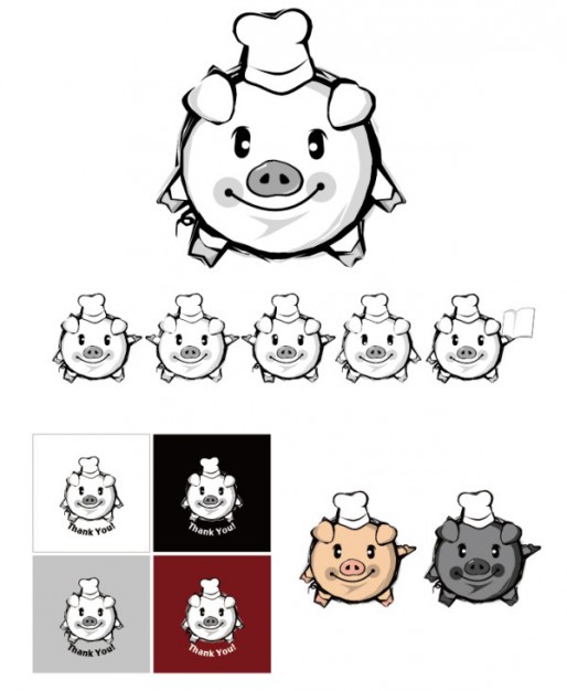 pig vector material in Lovely hand-painted style