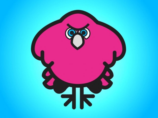 Pink angry bird illustration in front view over blue background