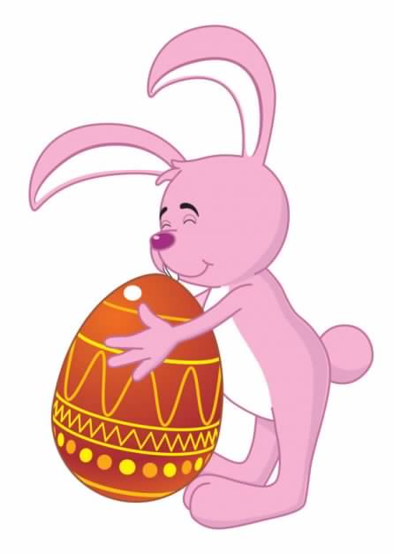 pink Cartoon rabbit with egg in side view
