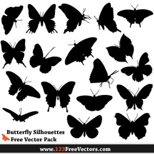 a set of black Silhouette Brushes butterfly vector