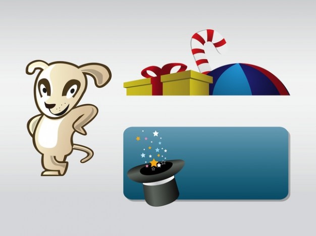 Children logo character set with dog and gift box
