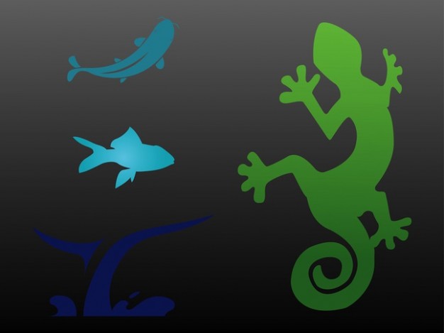 aquatic Animal icons logos with lighter dark background