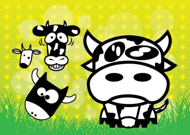 funny Cows Cartoons on grass