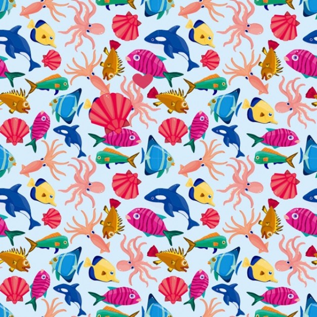 the pattern with the seamless fishes in the sea background