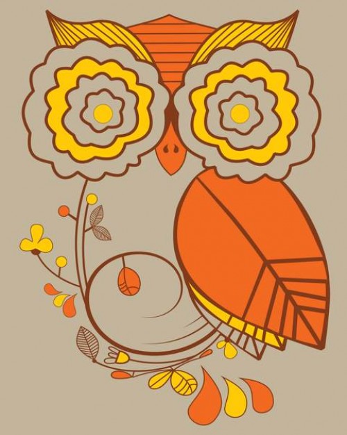Abstract flowered owl vector with Blaze Orange background