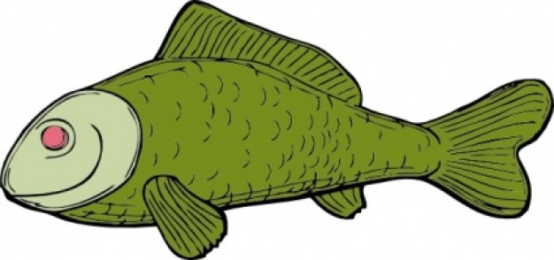 Green Fish with pink eyes clip art