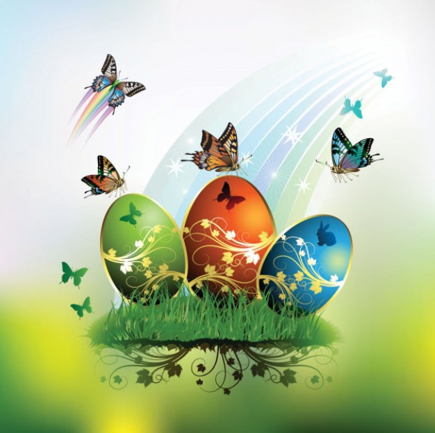 Easter eggs cards with decorative butterfly