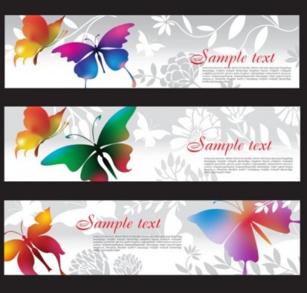 colorful Butterflies silhouettes banner set