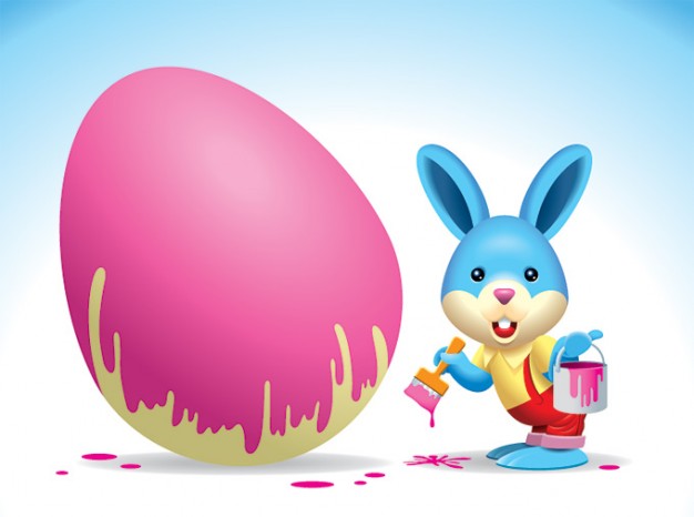 Vector with Easter Bunny Painting An Egg,