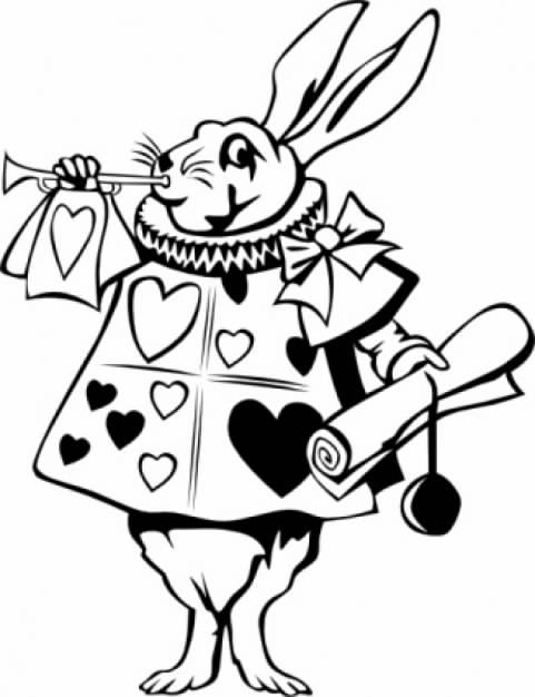 Rabbit with bugle and scroll From Alice In Wonderland clip art