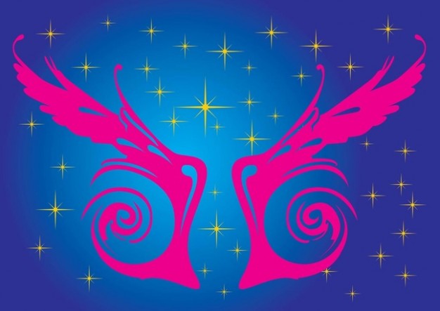red Spiral Wings with stars blue background