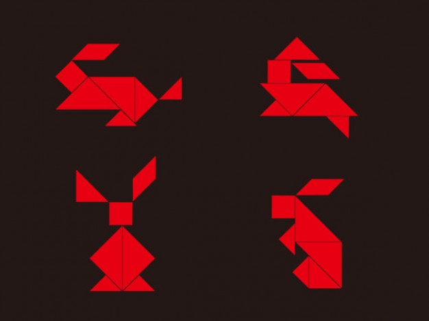 red Tangram rabbit action original silhouette vector over chocolate background | download Free Animal Vectors red Tangram rabbit action original silhouette vector over chocolate background | download Free Animal Vectors