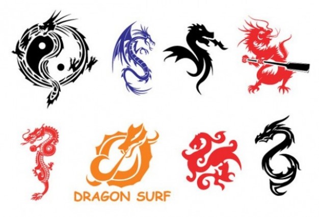 Chinese dragon symbols set for logo design