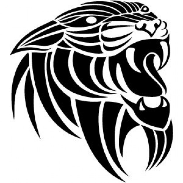 roaring Panthera head Tribal Vector Image in thick lines