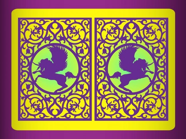 Roman decoration mithology pegasus with European Decoration background